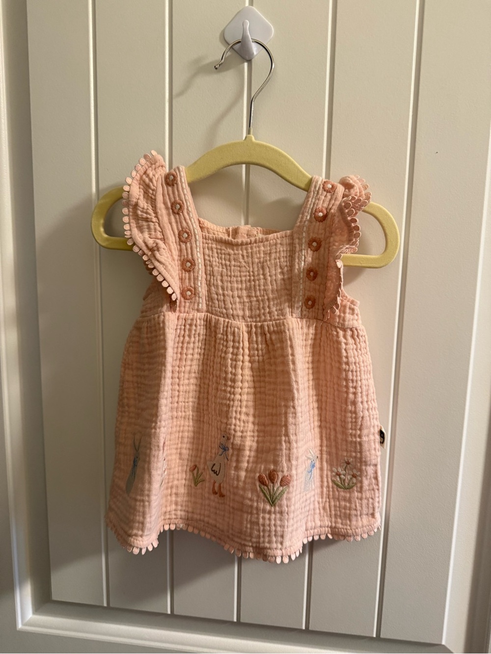 Peach Embroidered Ruffle-Shoulder Girls' Dress